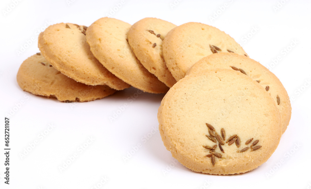 Jeera cookies, Cumin Cookies on white background, new angles