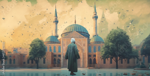 mosque cartoon style, an image of Rumi the thirteenth century hd wallpaper