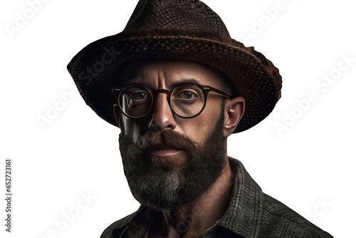 Closeup Portrait of a Smiling Senior Man Wearing Eyeglasses and Hat. Generative AI. © shelbys