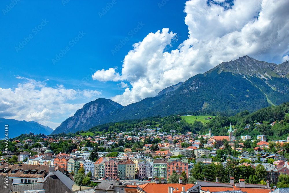 View of the city of Innsbruck and mountains