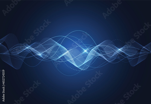 Modern speaking sound waves oscillating dark blue light, Abstract technology background. Vector illustration