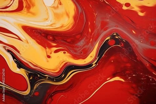 Abstract liquid background of red and golden paints. Christmas background wavy surface