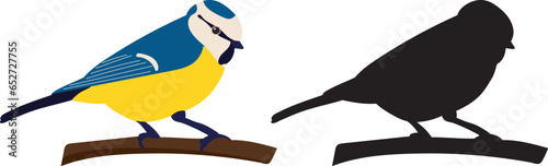 tit on a branch, silhouette on a white background, vector