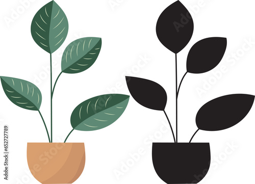 houseplant in flat style, silhouette on white background, vector