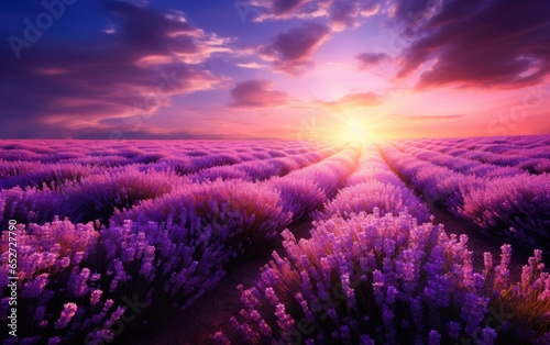 A field of lavender in full bloom, its fragrance filling the air with sweet perfume. Generative AI
