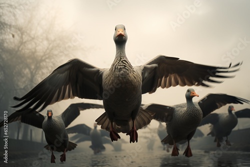  Group of migrating geese in a V formation, Generative AI