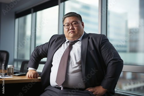 Portrait businessman big size body working in the office room
