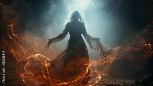 Übernatürliche Präsenz: Geisterhafte Frau im Dunkel photo