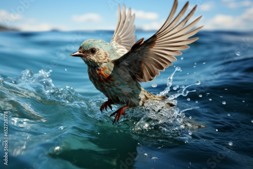 Pelagic bird skimming the ocean's surface, Generative AI photo