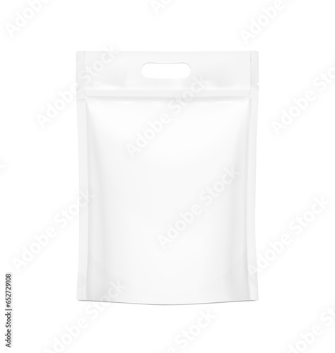 Realistic bag mockup with handle. Isolated on white background. Front view. Vector illustration. Can be use for template your design, presentation, promo, ad. EPS 10.