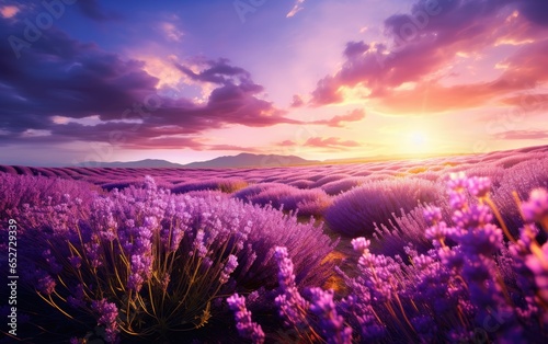 A field of lavender in full bloom, its fragrance filling the air with sweet perfume. Generative AI