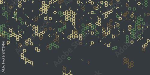 Camouflage pattern with polygonal pattern and honeycombs. Design of textile products for the army.