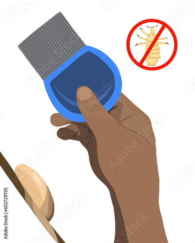 Vector isolated illustration of comb to remove nits. Combing nits. A remedy for pediculosis. 