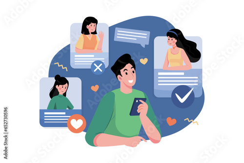 Man searching for girlfriend on dating app