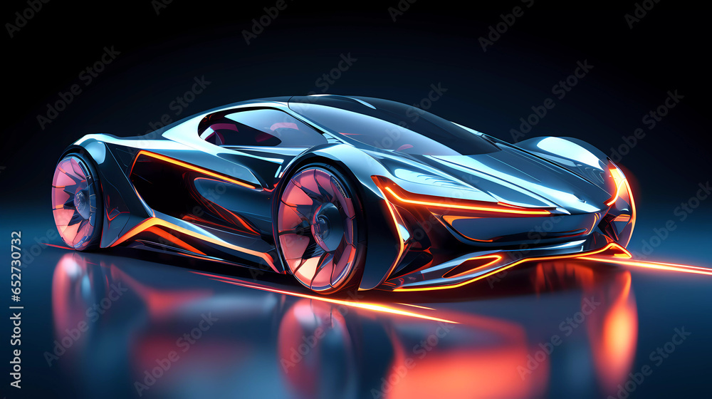 Sleek Neon Futuristic Sports Car exposure