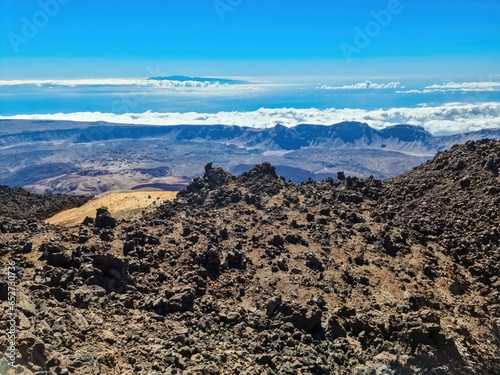 View of the mountain landscape of Mount Teide on the Canary Island of Tenerife.
