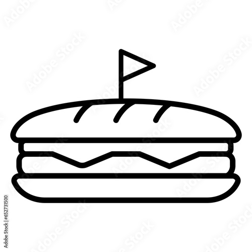 Black single long sub sandwich line icon, simple outline cafe menu food diet flat design pictogram, infographic vector for app logo web button ui ux interface elements isolated on white background
