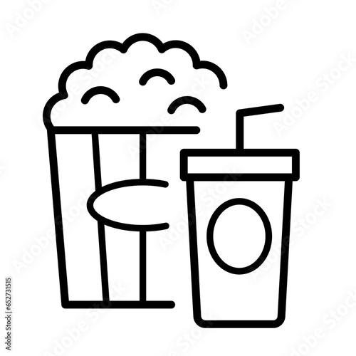 Black single popcorn pack line icon, simple movie snack combo flat design pictogram, infographic vector for app logo web button ui ux interface elements isolated on white background