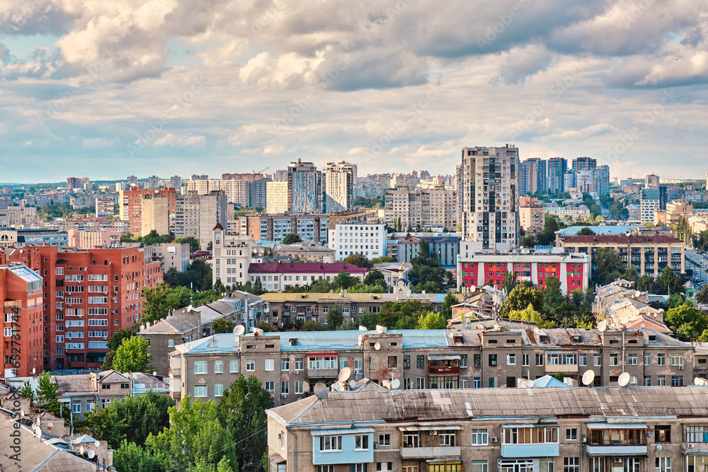 Kharkiv, Ukraine 2023. Aerial view of downtown residential buildings.