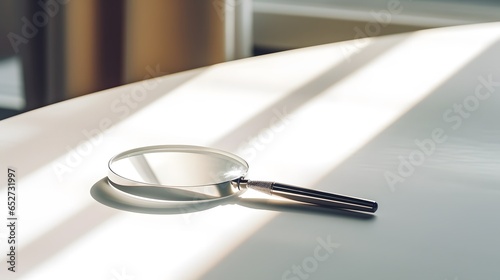 A magnifying glass is lying on the table.