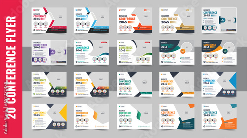 Corporate horizontal business conference flyer template bundle or online webinar and technology conference social media banner layout, live webinar event invitation banner design template