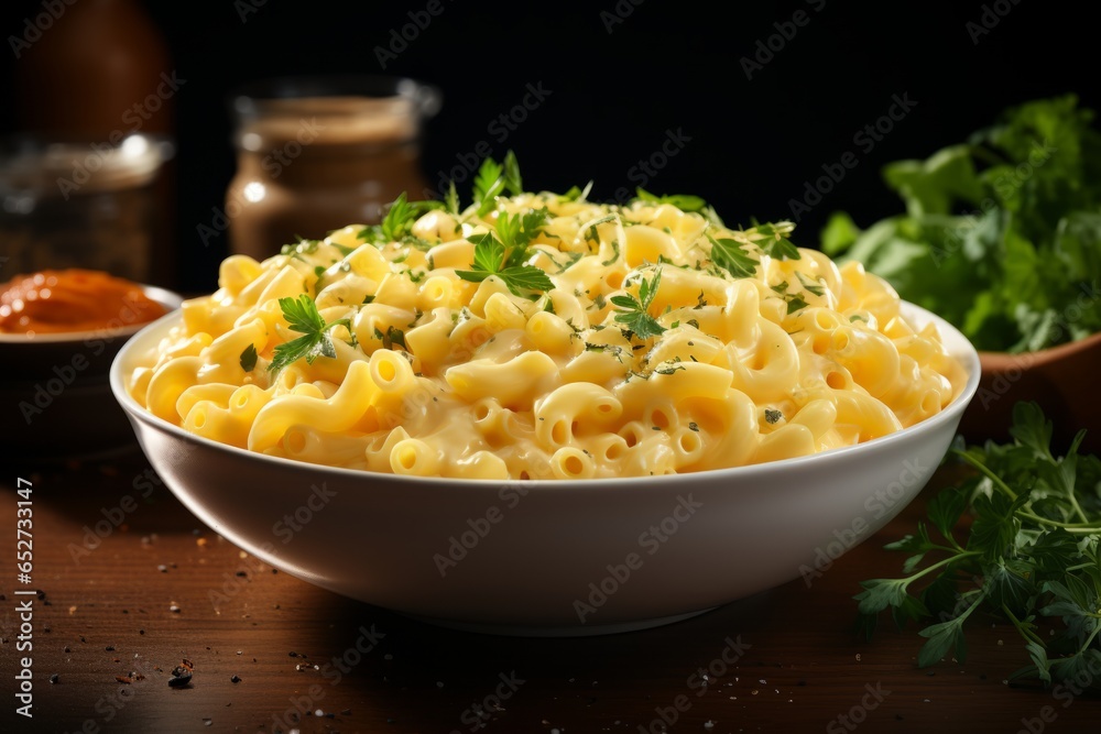 Bowl of creamy macaroni and cheese, Generative AI Bowl of creamy macaroni and cheese, Generative AI