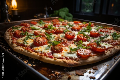 Bubbling margherita pizza fresh from the oven, Generative AI