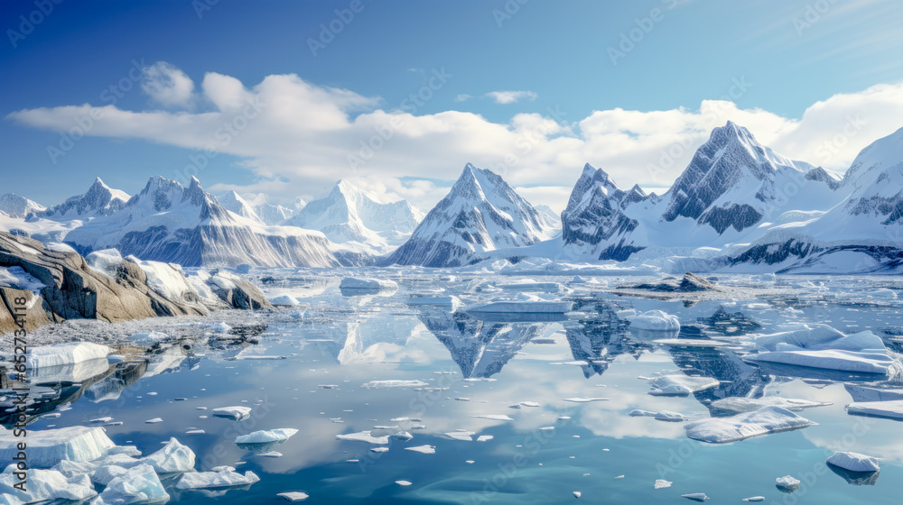 Arctic Fantasy Landscape with Icebergs and Beautiful 
Panorama Abstract Illustration Digital Art Wallpaper Background Backdrop Cover Magazine