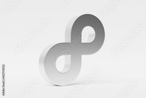 3D illustration of a white volumetric infinity sign on a monochrome background