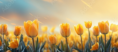 Stunning tulips bloom on a magical pastel backdrop creating an elegant gift idea for Mother s or Woman s Day Spring concept with space for text
