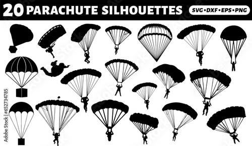 Parachute Silhouettes, print ready Silhouettes style, template, tee, graphic symbol. Vector illustration 