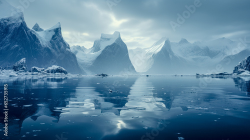 Arctic Fantasy Landscape with Icebergs and Beautiful Panorama Abstract Illustration Digital Art Wallpaper Background Backdrop Cover Magazine
