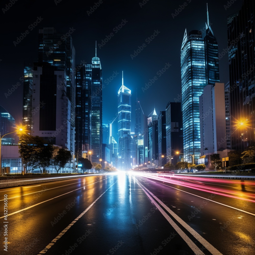 Night city urban with skyscrapers background wallpaper