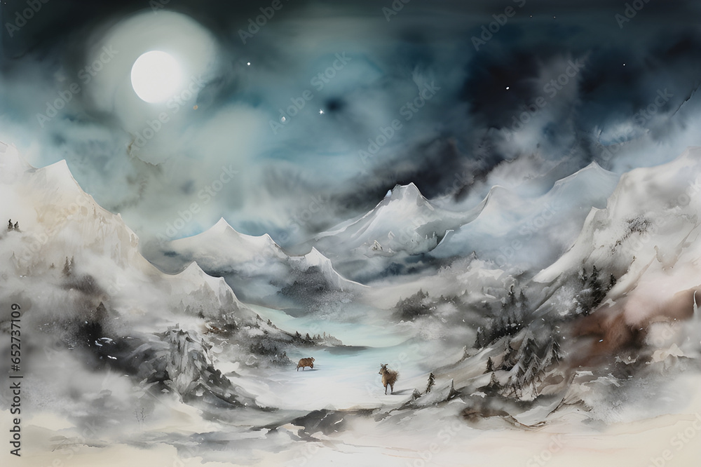 Snowy Mountain Landscape with Nostalgic Atmosphere Snowy Mountain Landscape with Nostalgic Atmosphere