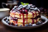  Stack of fluffy blueberry pancakes, Generative AI 