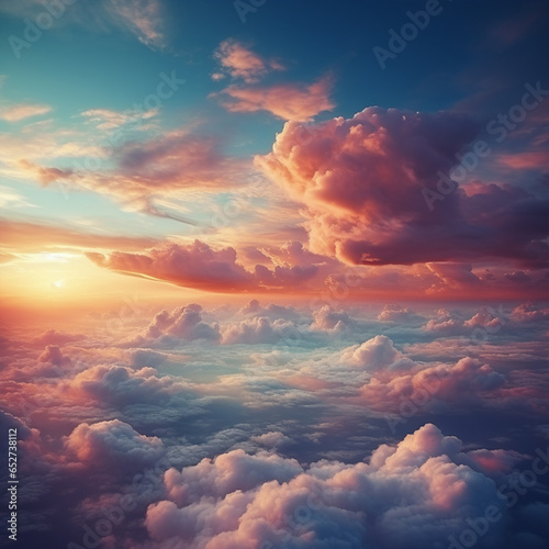 Colorful cloudy sky at sunset. Gradient color. Sky texture, abstract nature background, ai technology