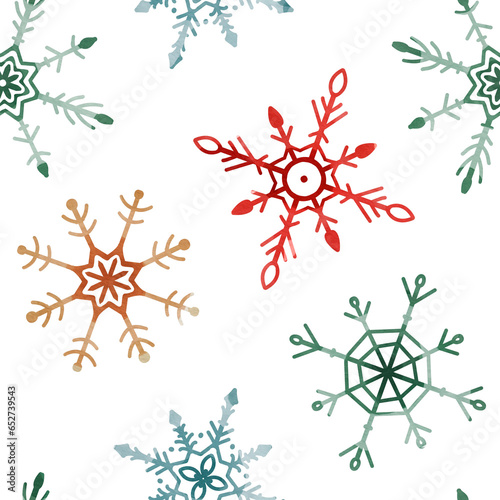 Watercolor snowflake pattern, Christmas background for wrapping papper, textile, print