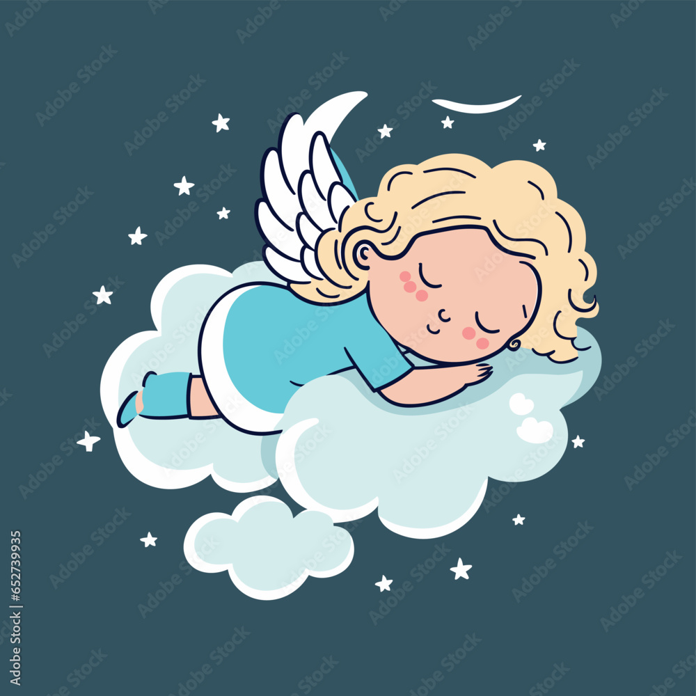 Sweet Angel Resting on a Cloud - Vector Flat SVG Illustration Sweet Angel Resting on a Cloud - Vector Flat SVG Illustration