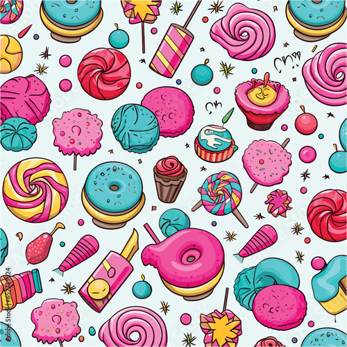 Sweet Candy Line Drawing Seamless Pattern