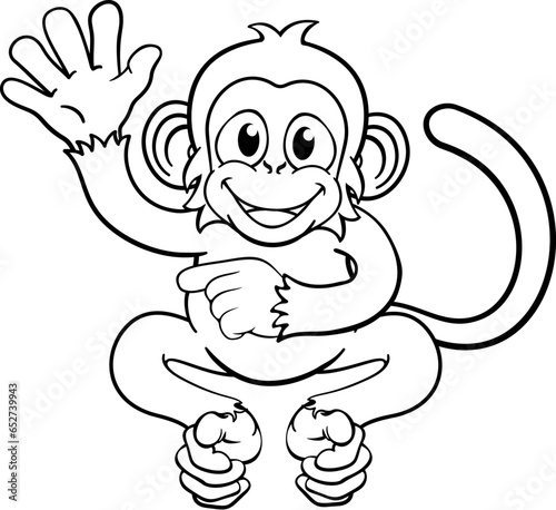 A monkey cute happy cartoon character animal waving and pointing