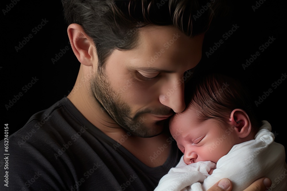 Young father cradles his newborn baby in his arms Young father cradles his newborn baby in his arms