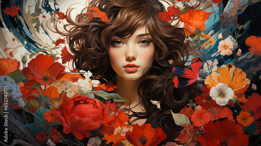 Florale Eleganz: Frau mit braunen Haaren Florale Eleganz: Frau mit braunen Haaren