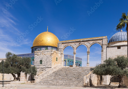 Jerusalem, Islamic shrine Dome of Rock located in the Old City on Temple Mount near Western Wall.