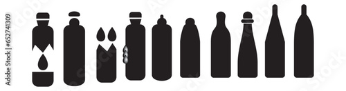Bottle collection icon - vector silhouette.bottle black and white icon vector design.set of black glossy wine bottles with highlight