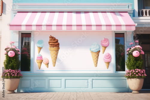 blank poster mockup on ice cream shop window or store front