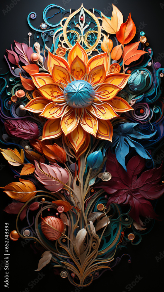 Spirituelle Blumen Mandala in warmen Farben