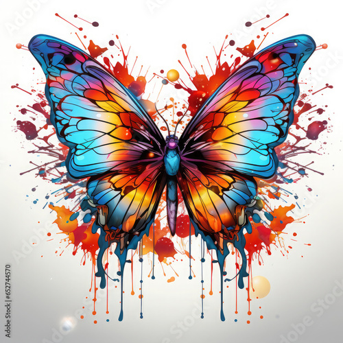 Watercolor Butterfly with flowers Illustration, Generative Ai © Creative Artist