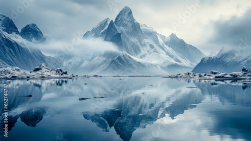 Arctic Fantasy Landscape with Icebergs and Beautiful Panorama Abstract Illustration Digital Art Wallpaper Background Backdrop Cover Magazine © Korea Saii
