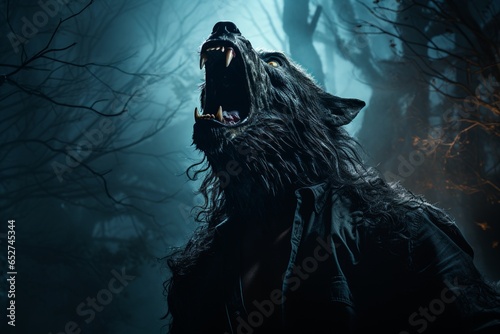 Werewolf, A Halloween Nightmare, A Monstrous Half-Human, Half-Wolf Creature in the Chilling, Haunting Forest-edit