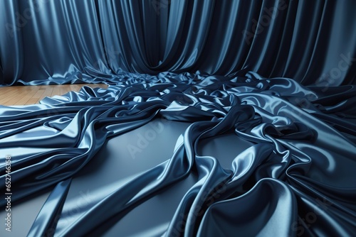 Blue Silk Shiny, Fabric Satin on the Floor, using Generative ai photo